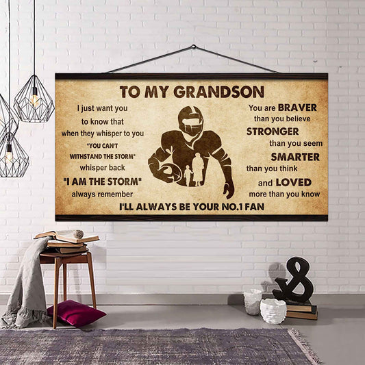 Personalized Sport Baseball Poster Canvas I'll Be Your No 1 Fan Grandma To Grandson - Whisper Back I'm The Storm