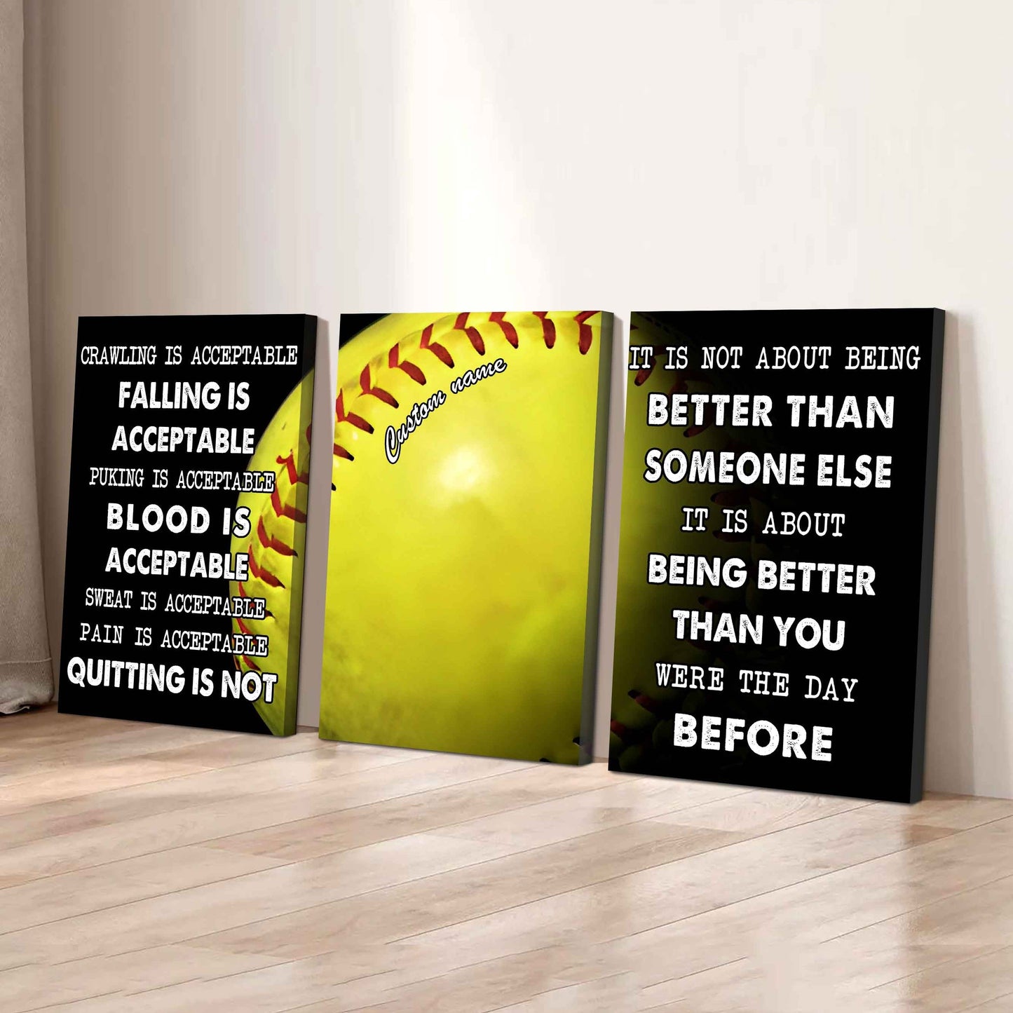 No Quitting – Basketball Athlete Mindset | 3-Piece Motivational Canvas Wall Art