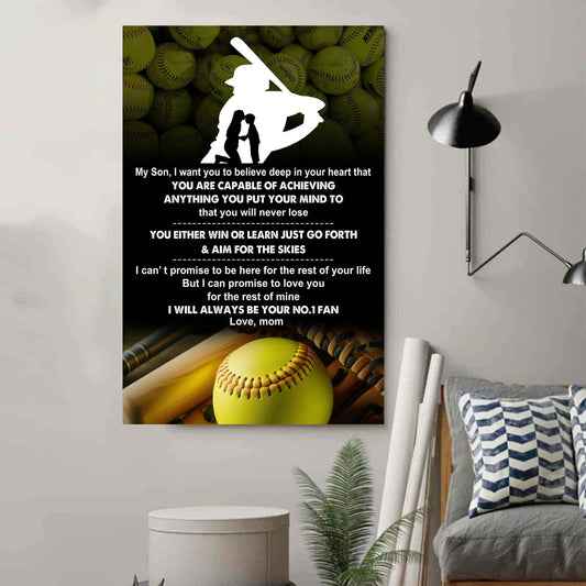 Baseball Poster Canvas Mom To Son - You Will Never Lose You Either Win Or Learn I Will Always Your No 1 Fan