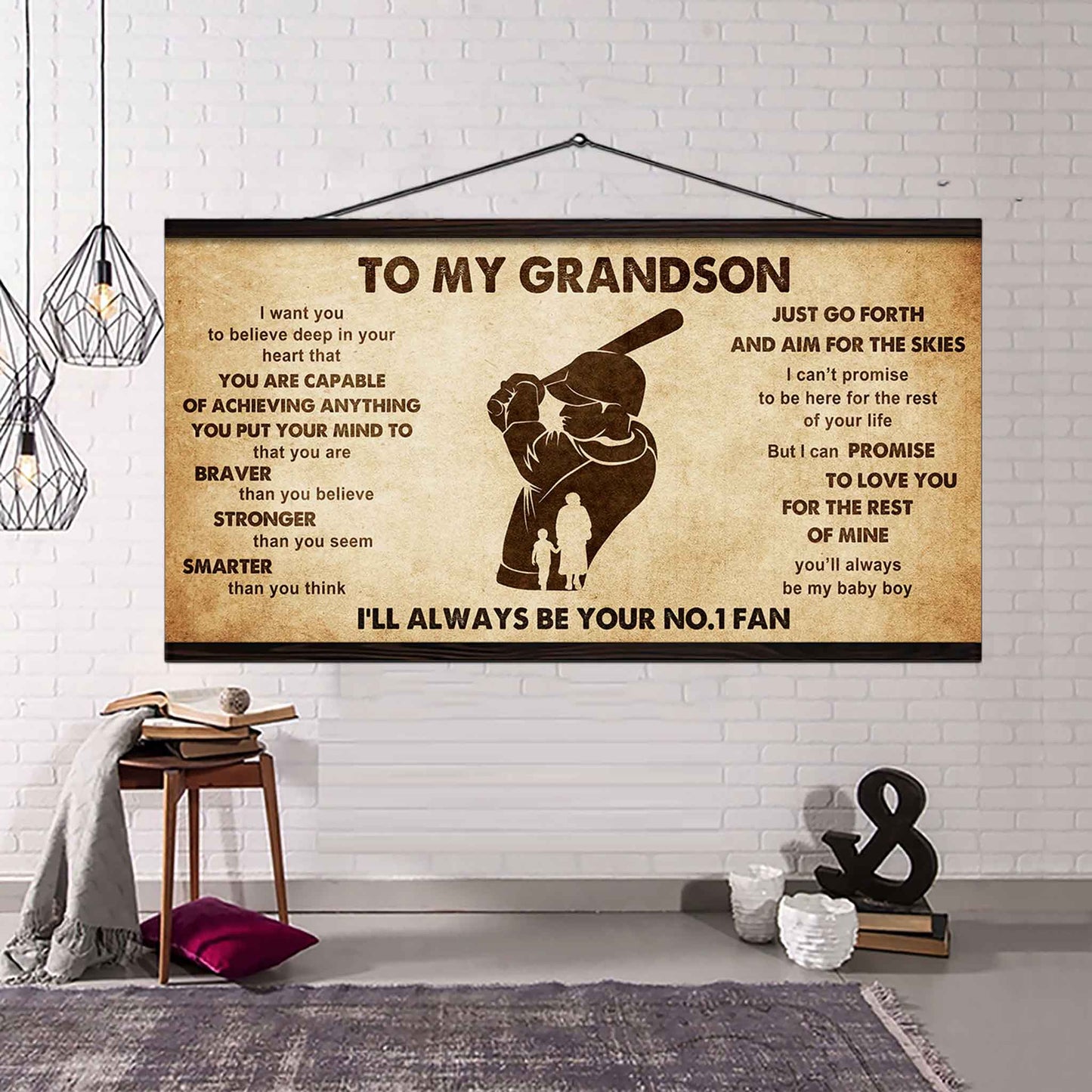 Personalized Sport Poster Canvas I'll Be Your No 1 Fan Grandma To Grandson - That You Are Braver Than You Believe Just Go Forth