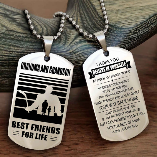 Sport Personalized Double Sided Dog Tag Grandpa And Grandson Best Friend For Life - Never Forget Your Way Back Home I Belive In You