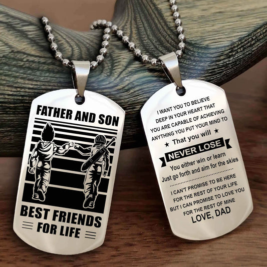 Viking Personalized Double Sided Dog Tag Silver To My Son I Love You - You Will Never Lose You Either Win Or Learn From Dad To Son