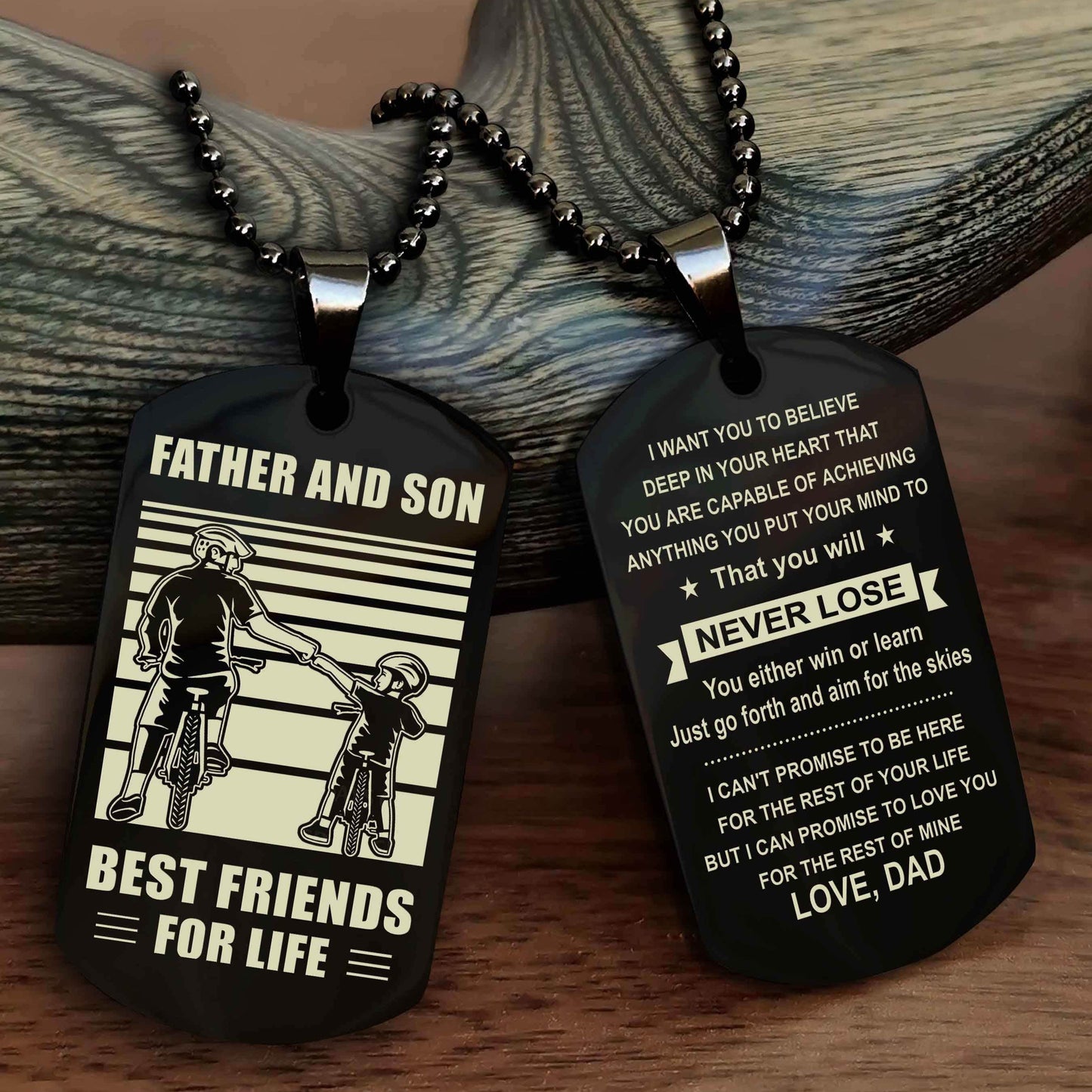 Viking Personalized Double Sided Dog Tag Silver To My Son I Love You - You Will Never Lose You Either Win Or Learn From Dad To Son