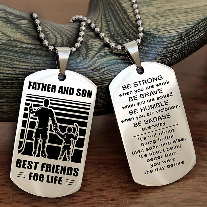 Viking Personalized Double Sided Dog Tag Silver To My Son I Love You - Be Strong When You Are Weak Gift From Dad To Son