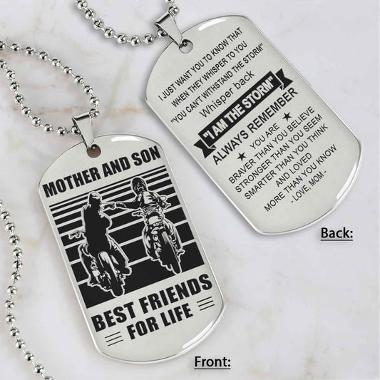Biker Personalized Double Sided Dog Tag Mother And Son Best Friends For Life - Message on the back side