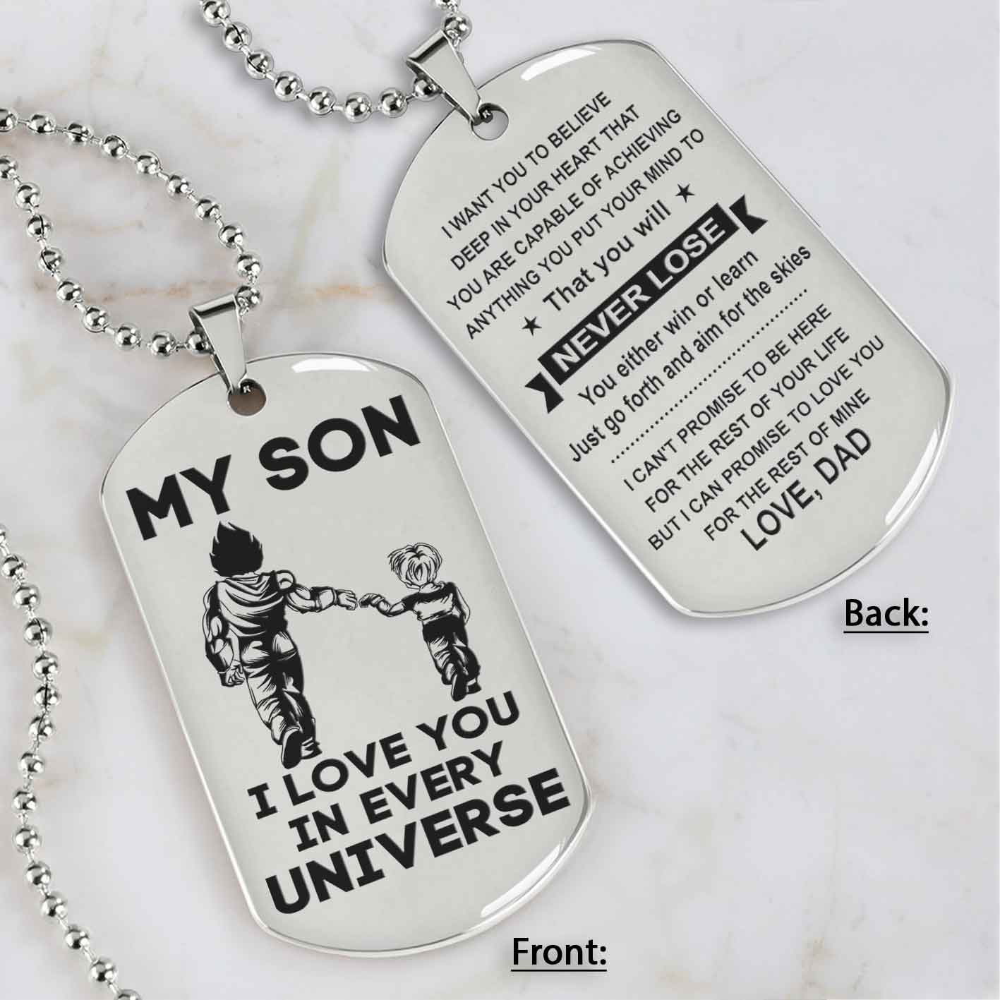DRB Personalized Double Sided Dog Tag To My Son Never Forget That I Love You - You Will Never Lose You Either Win Or Learn