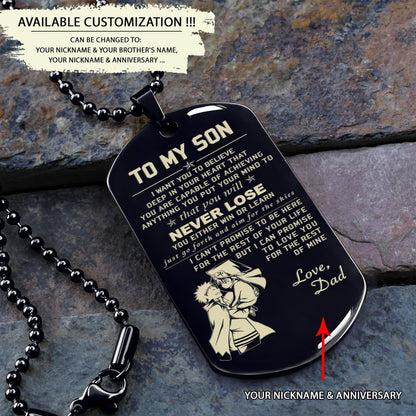 Customizable engraved black dog tag dad to son never lose