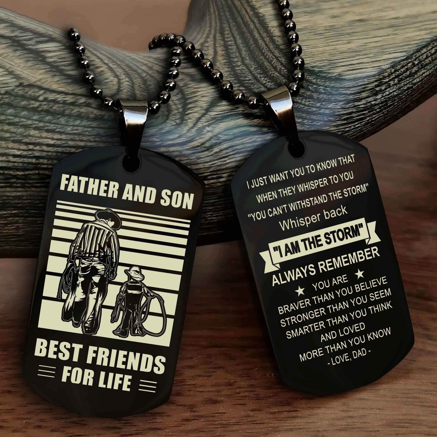 Knight Templar Personalized Double Sided Dog Tag Silver To My Son I Love You - Whisper Back I'm The Storm