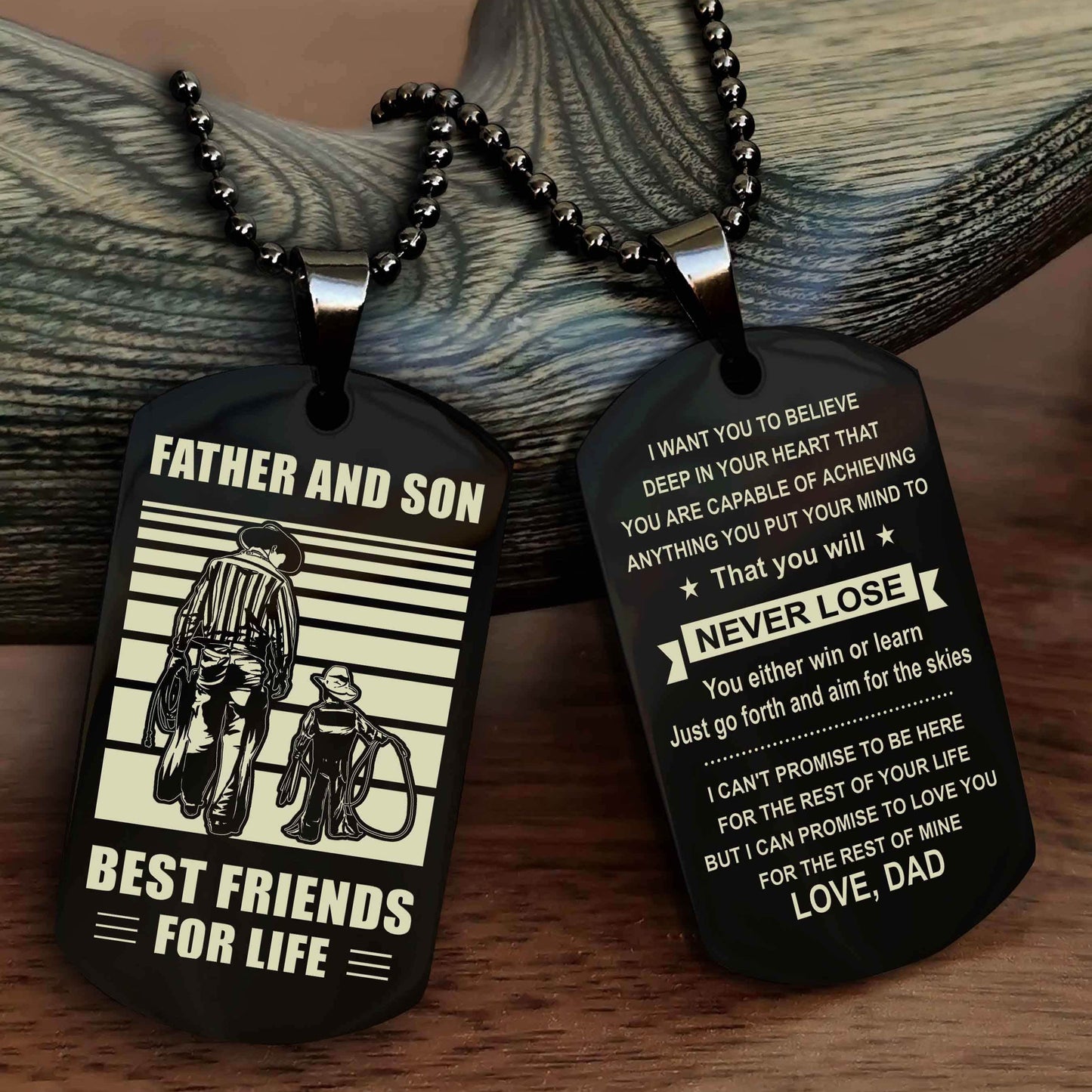 Knight Templar Personalized Double Sided Dog Tag Silver To My Son I Love You - You Will Never Lose You Either Win Or Learn From Dad To Son