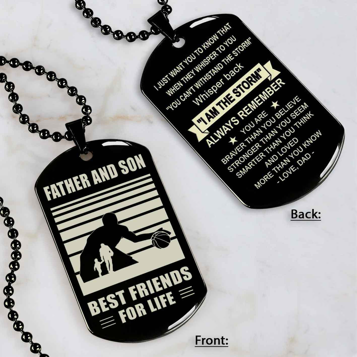 Basketball Personalized Double Sided Dog Tag Father And Son Best Friends For Life Message on the back side New Version