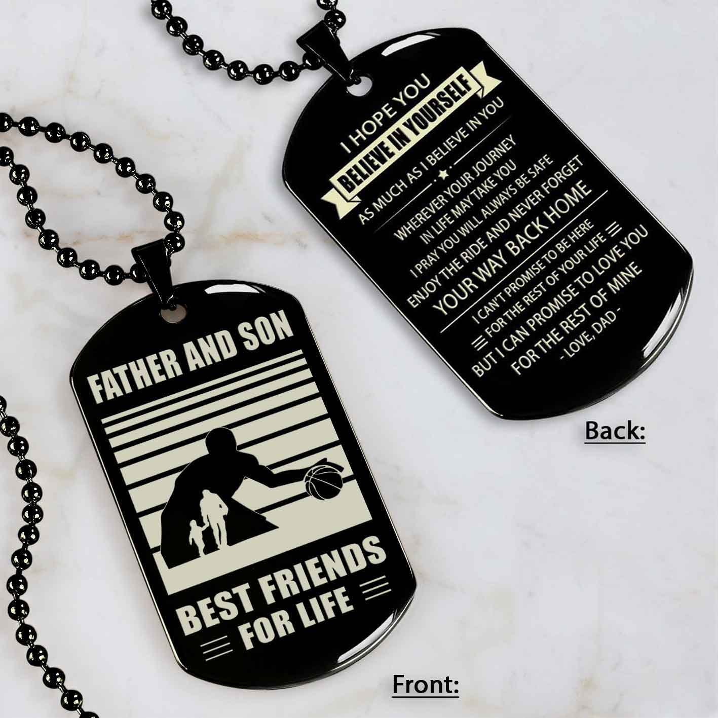Basketball Personalized Double Sided Dog Tag Father And Son Best Friends For Life Message on the back side New Version