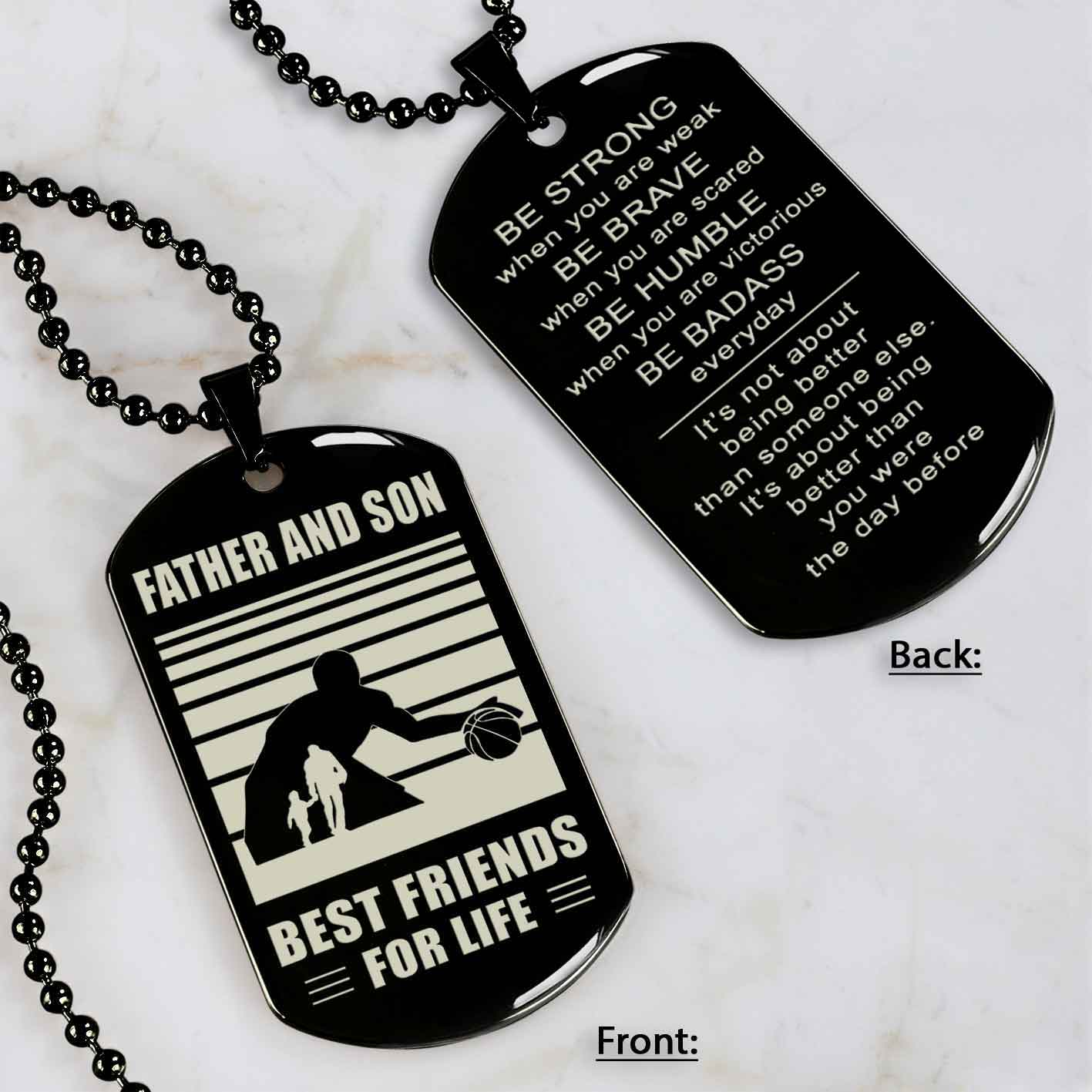 Basketball Personalized Double Sided Dog Tag Father And Son Best Friends For Life Message on the back side New Version