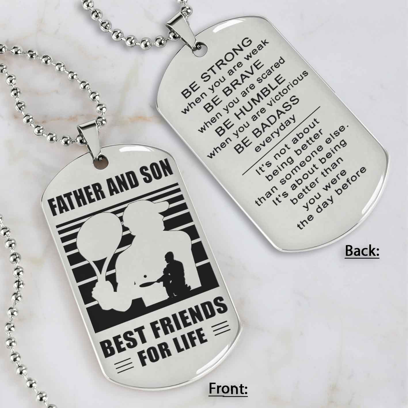 Silver Version Basketball Personalized Double Sided Dog Tag Father And Son Best Friends For Life  Message on the back side