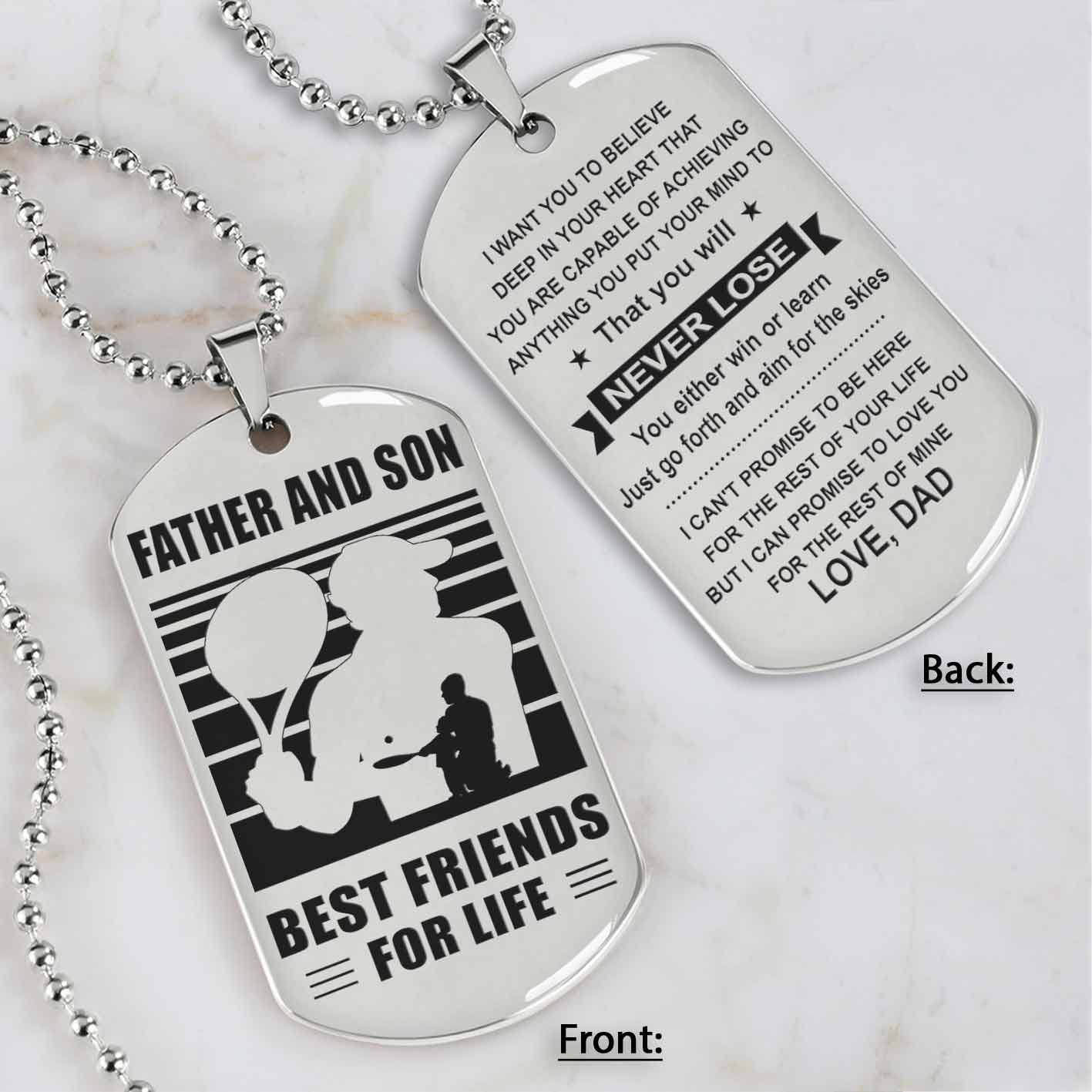 Silver Version Basketball Personalized Double Sided Dog Tag Father And Son Best Friends For Life  Message on the back side