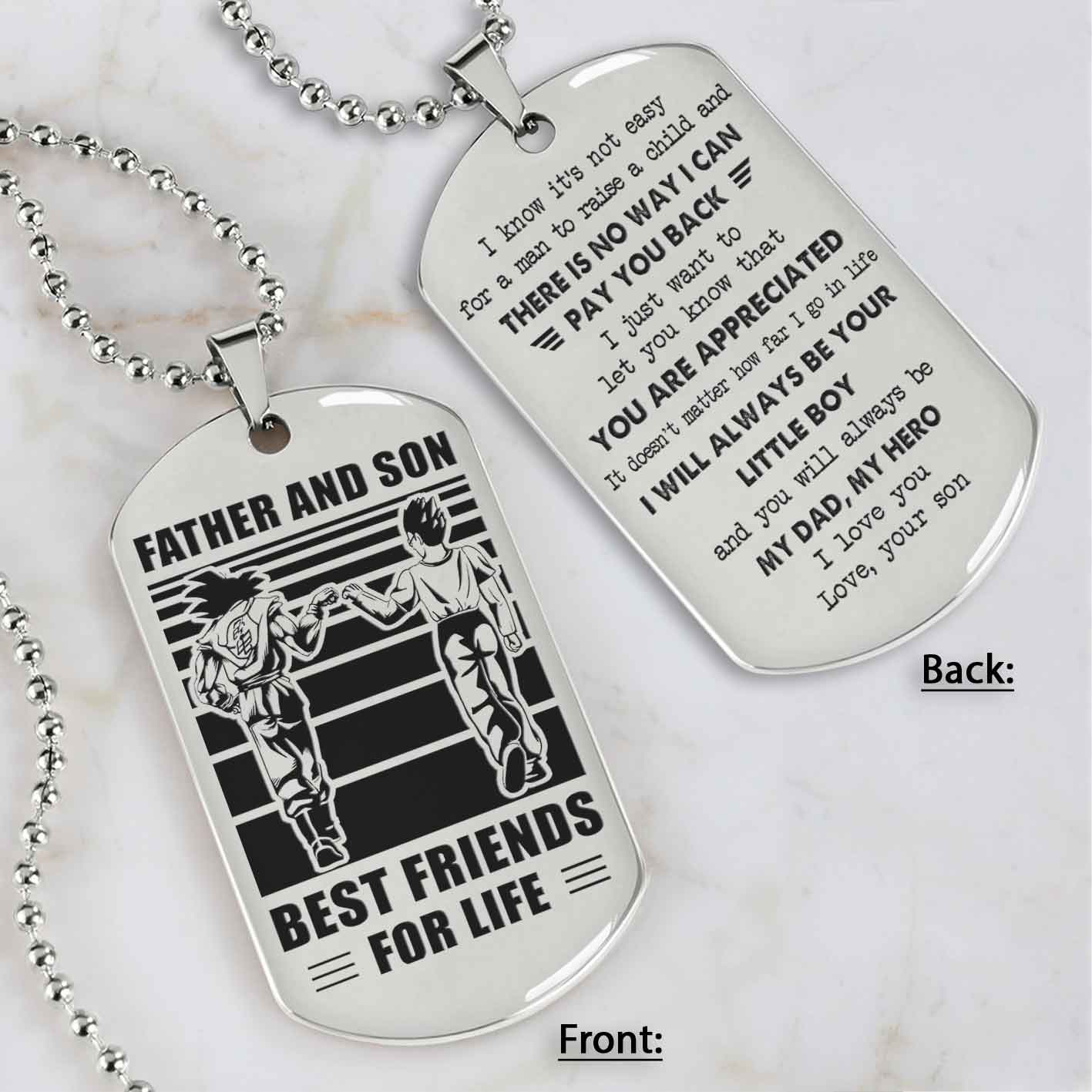 Customized Family Double Side Dog Tag Father And Son Best Friend For Life I Know It's Not Easy - I Will Always Be Your Little Boy Gift From Son To Dad Father's Day Gift