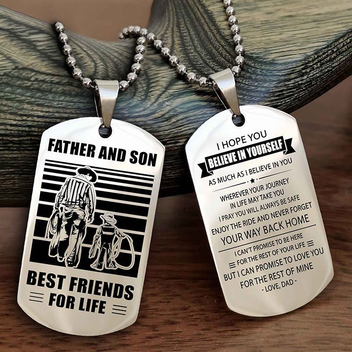 Knight Templar Personalized Double Sided Dog Tag Black To My Son I Love You - Enjoy The Ride And Never Forget Your Way Back Home From