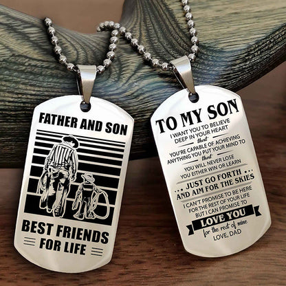 DRB Double Sided Dog Tag Father And Son Best Friend For Life - Gift For Son Just Go Forth And Aim For The Skies
