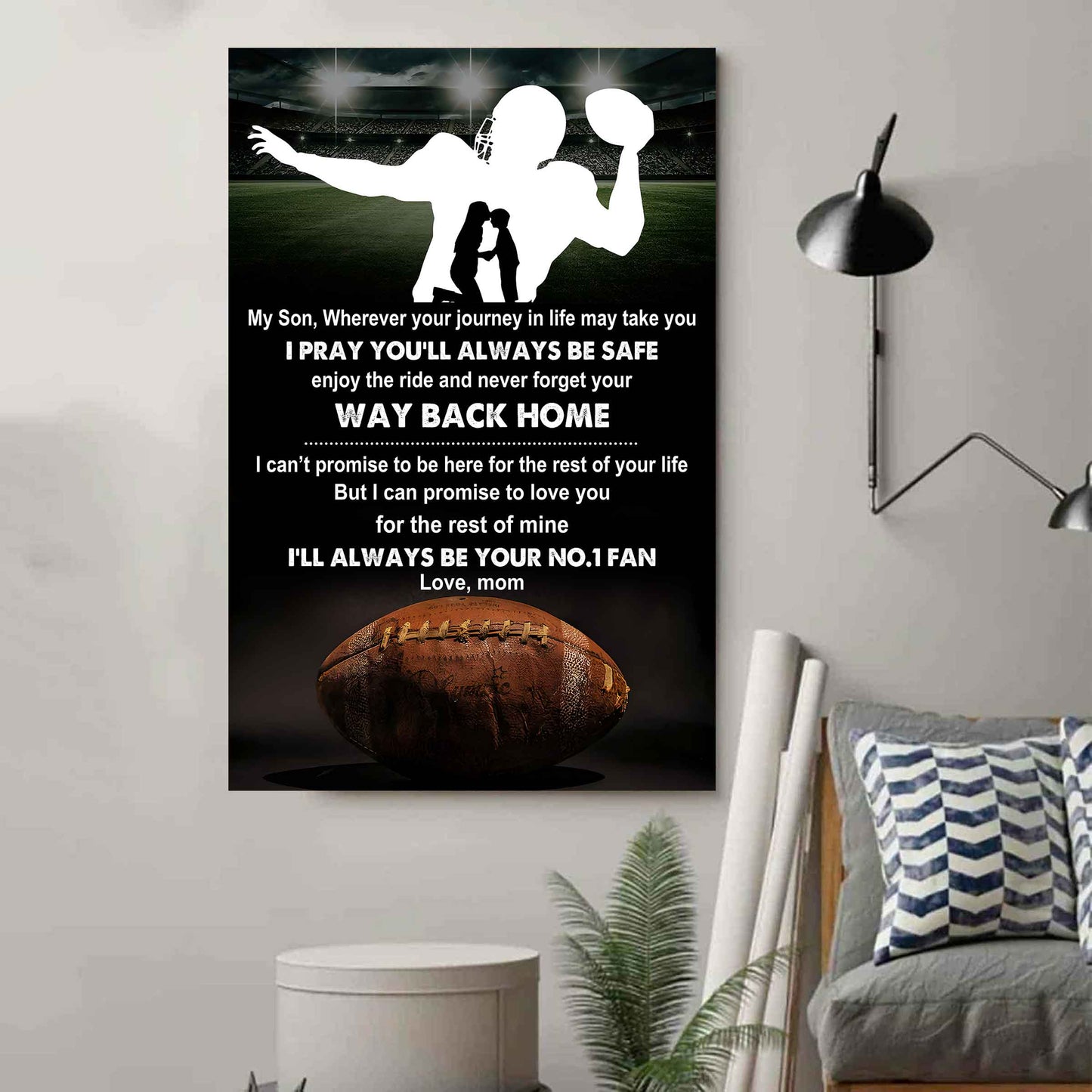 Sport Poster Canvas Mom To Son - Never Forget Your Way Back Home I Will Always Your No 1 Fan