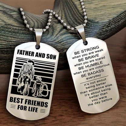 Viking Personalized Double Sided Dog Tag Silver To My Son I Love You - Be Strong When You Are Weak Gift From Dad To Son