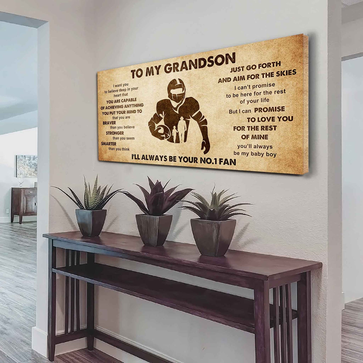 Personalized Sport Poster Canvas I'll Be Your No 1 Fan Grandpa To Grandson - That You Are Braver Than You Believe Just Go Forth