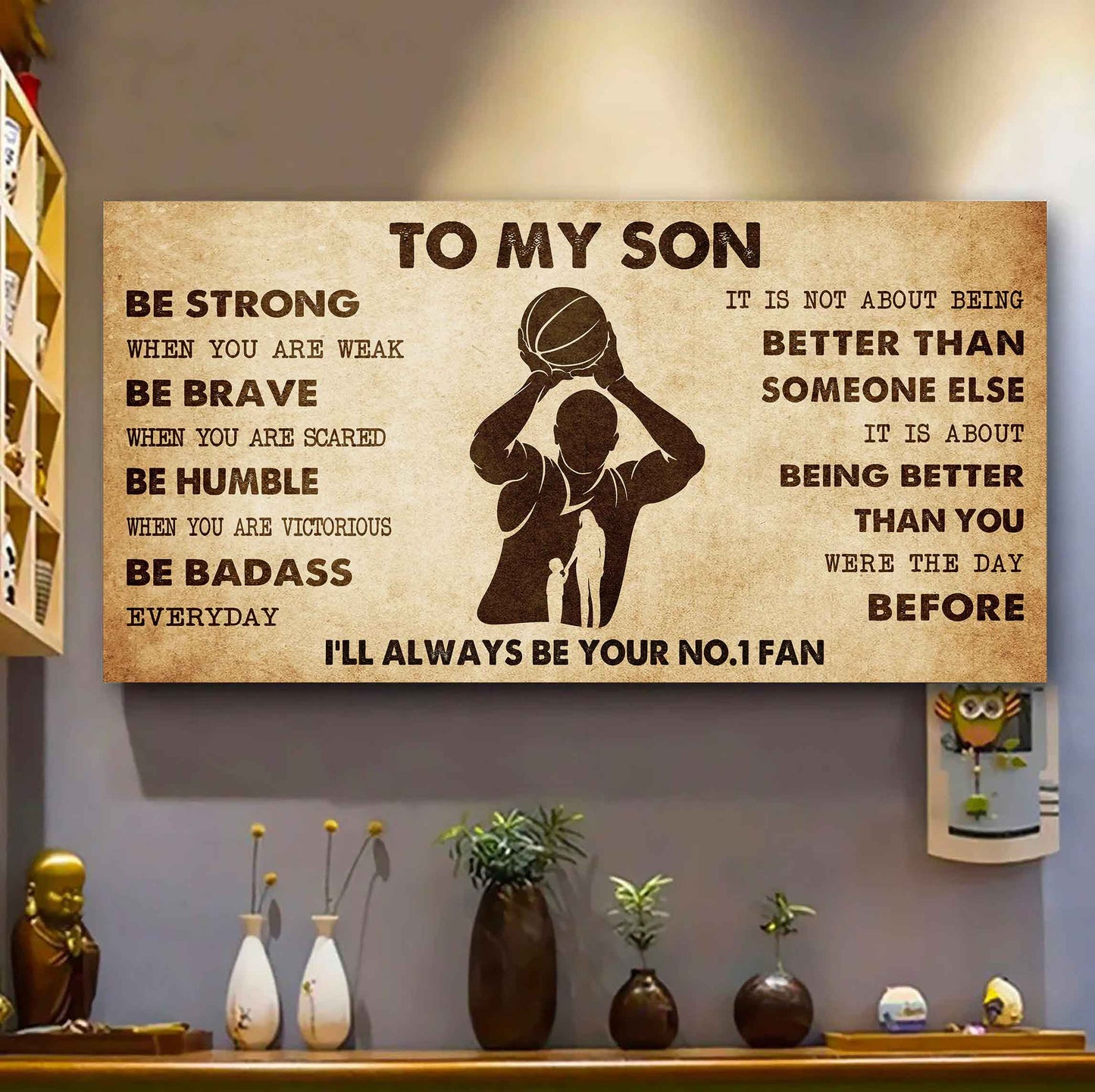 Personalized Sport Poster Canvas I'll Be Your No 1 Fan Mom To Son - Be Strong When You Are Weak Be Badass Everyday