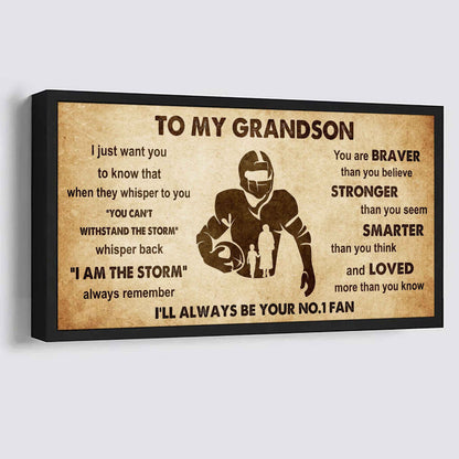 Personalized Sport Poster Canvas I'll Be Your No 1 Fan Grandma To Grandson - Whisper Back I'm The Storm