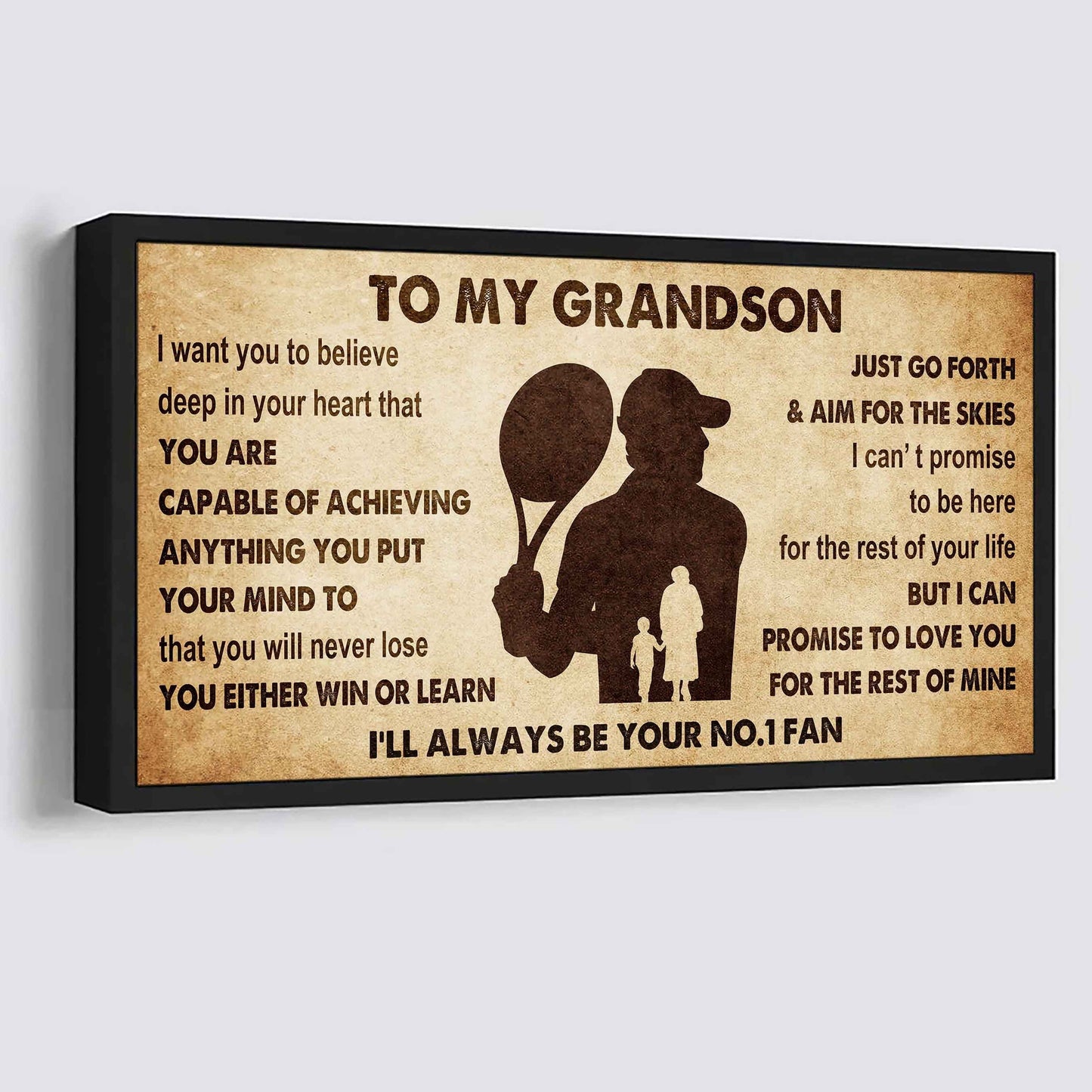 Personalized Sport Poster Canvas I'll Be Your No 1 Fan Grandma To Grandson - You Will Never Lose You Either Win Or Learn