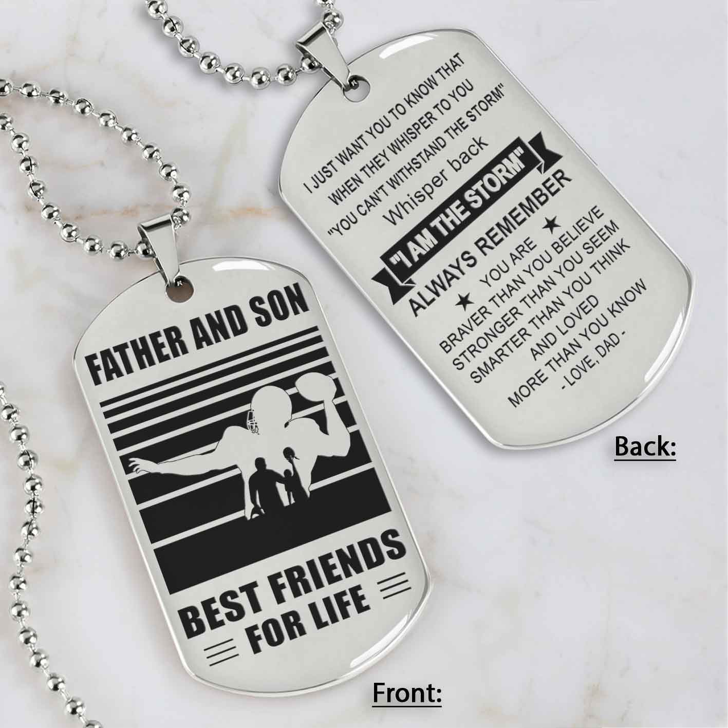 Silver Version Basketball Personalized Double Sided Dog Tag Father And Son Best Friends For Life  Message on the back side