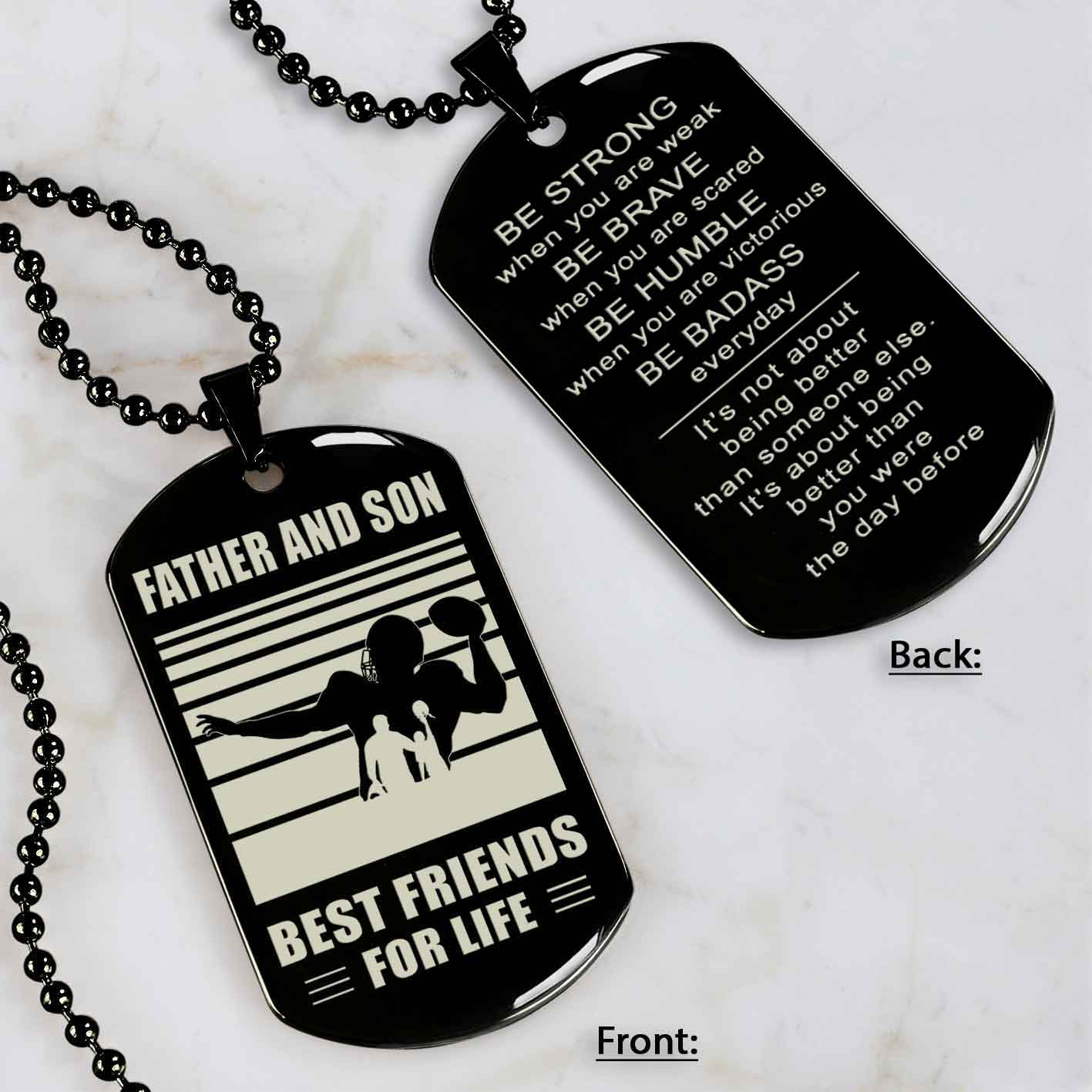 Basketball Personalized Double Sided Dog Tag Father And Son Best Friends For Life Message on the back side New Version