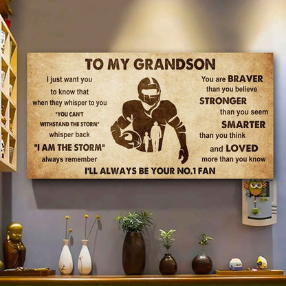 Personalized Sport Poster Canvas I'll Be Your No 1 Fan Grandpa To Grandson - Whisper Back I'm The Storm