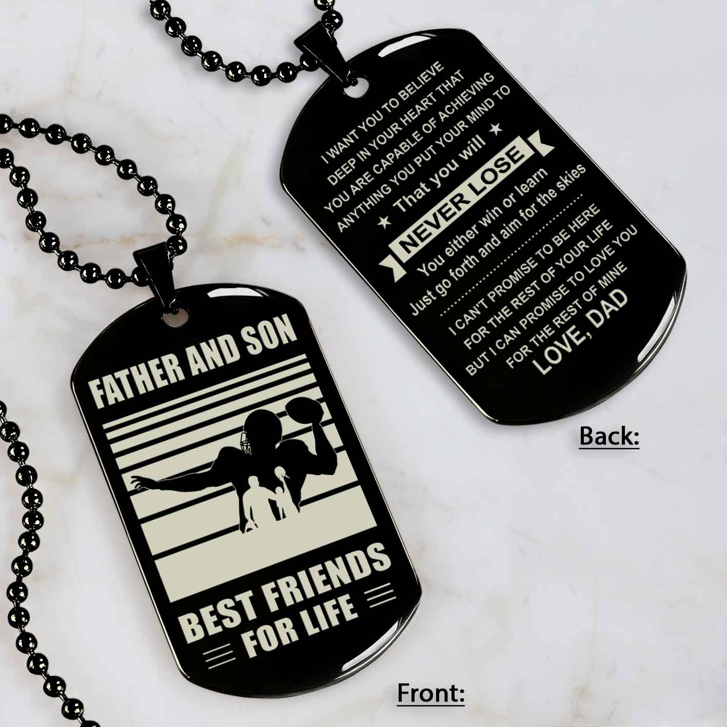 Basketball Personalized Double Sided Dog Tag Father And Son Best Friends For Life Message on the back side New Version