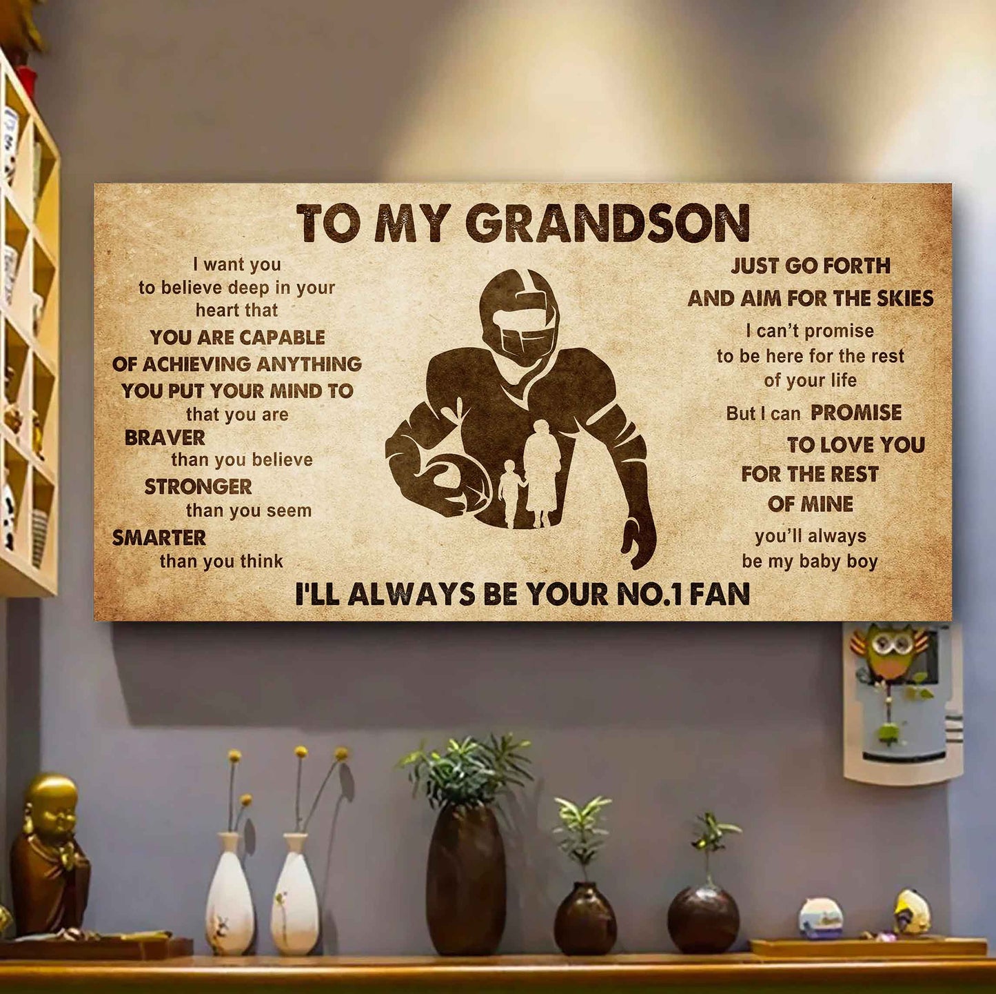 Personalized Sport Poster Canvas I'll Be Your No 1 Fan Grandma To Grandson - That You Are Braver Than You Believe Just Go Forth