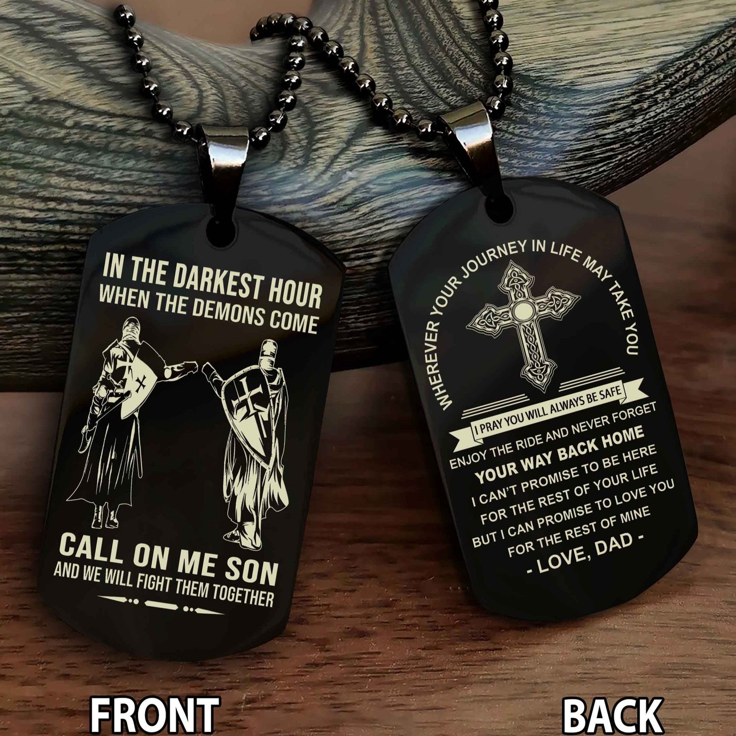 Knight Templar Double Sided Cross Dog Tag Call On Me Son - Gift For Son From Dad Your Way Back Home
