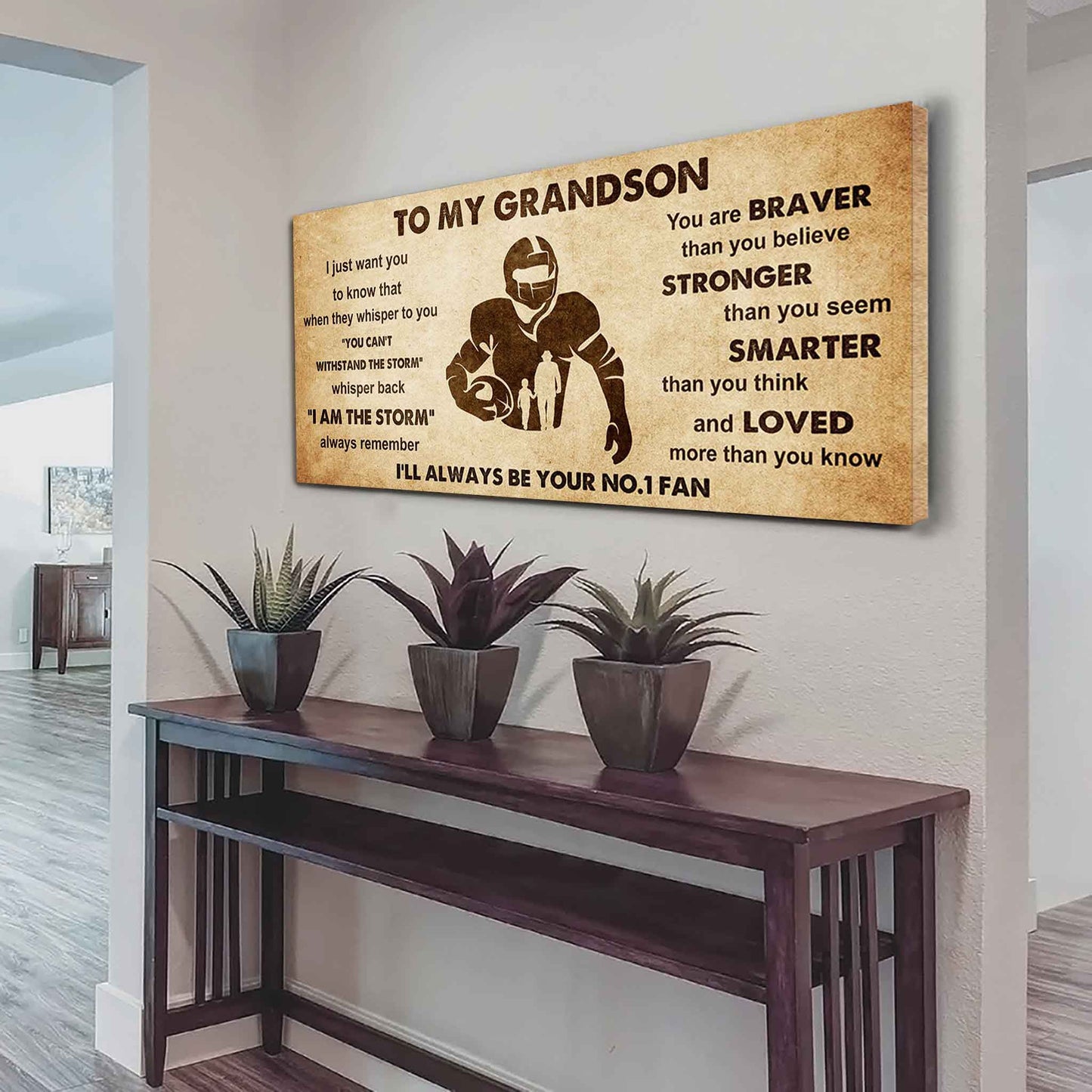 Personalized Sport Poster Canvas I'll Be Your No 1 Fan Grandpa To Grandson - Whisper Back I'm The Storm