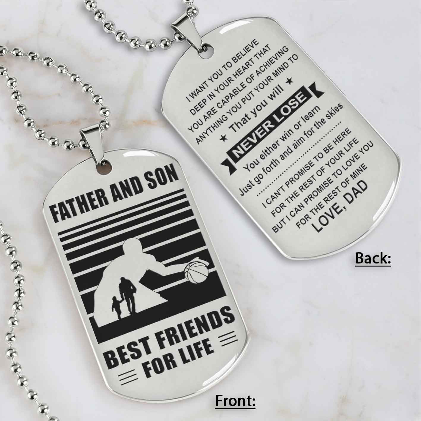 Silver Version Basketball Personalized Double Sided Dog Tag Father And Son Best Friends For Life  Message on the back side