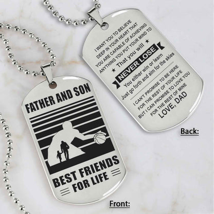 Silver Version Basketball Personalized Double Sided Dog Tag Father And Son Best Friends For Life  Message on the back side