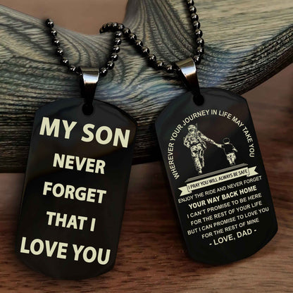 Family Double Sided Dog Tag To My Son Never Forget That I Love You - Gift For Son Never Forget Your Way Back Home