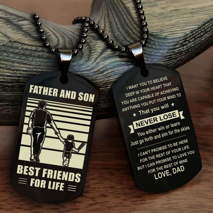 Cowboy Personalized Double Sided Dog Tag To My Son I Love You - You Will Never Lose You Either Win Or Learn From Dad To Son