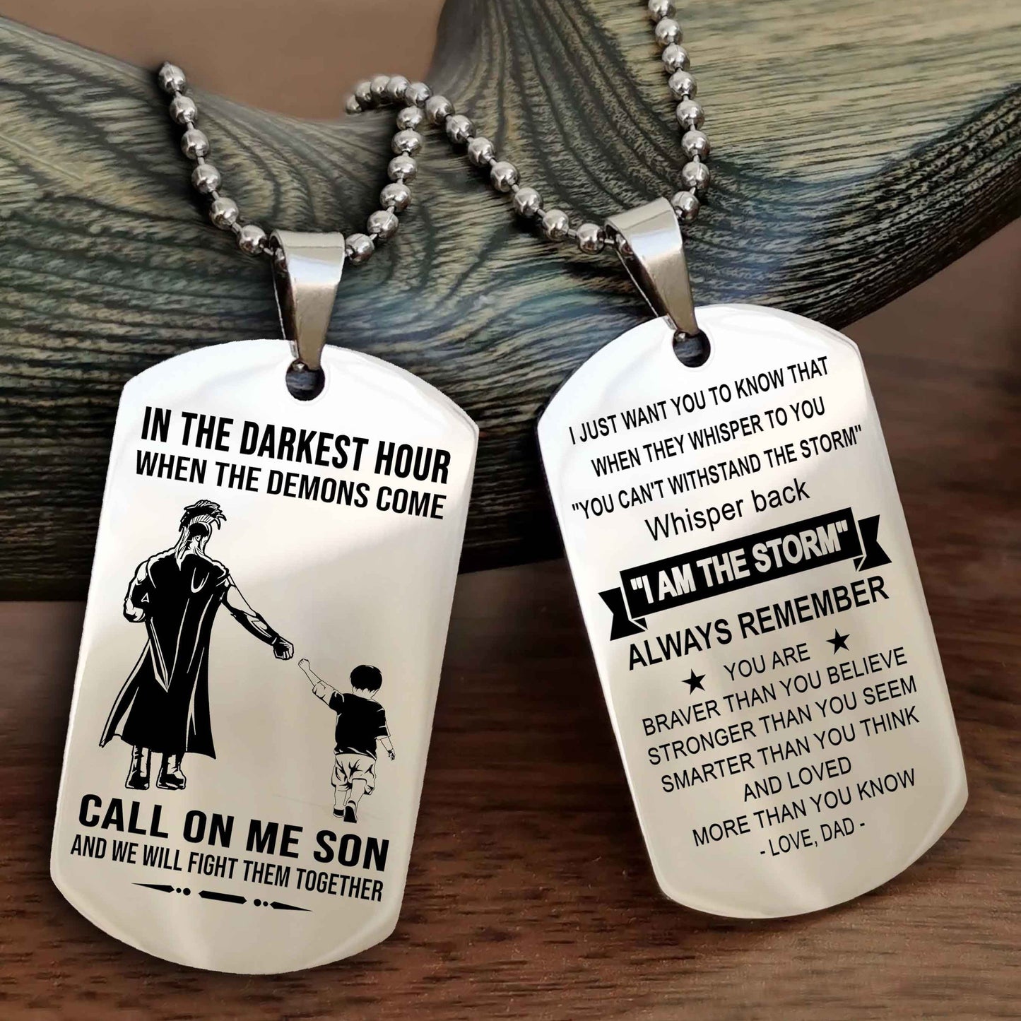 DRB Double Sided Dog Tag Call On Me Son - Gift For Son From Dad Whisper Back I'm The Storm