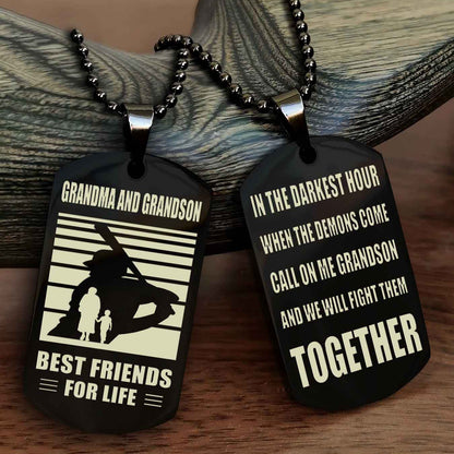 Sport Personalized Double Sided Dog Tag Grandpa And Grandson Best Friend For Life - Call On Me Grandson And We Will Fight Them Together