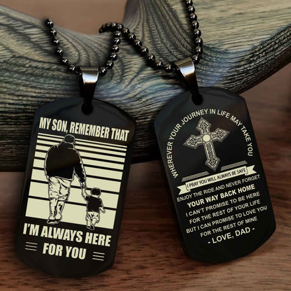 DRB Cross Double Sided Dog Tag My Son Remember That - Gift For Son Enjoy The Ride Never Forget Your Way Back Home