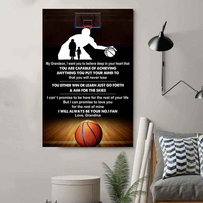 Baseball Poster Canvas Grandma To Grandson - That You Will Never Lose You Either Win Or Learn I Will Always Your No 1 Fan