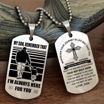 DRB Cross Double Sided Dog Tag My Son Remember That - Gift For Son Enjoy The Ride Never Forget Your Way Back Home