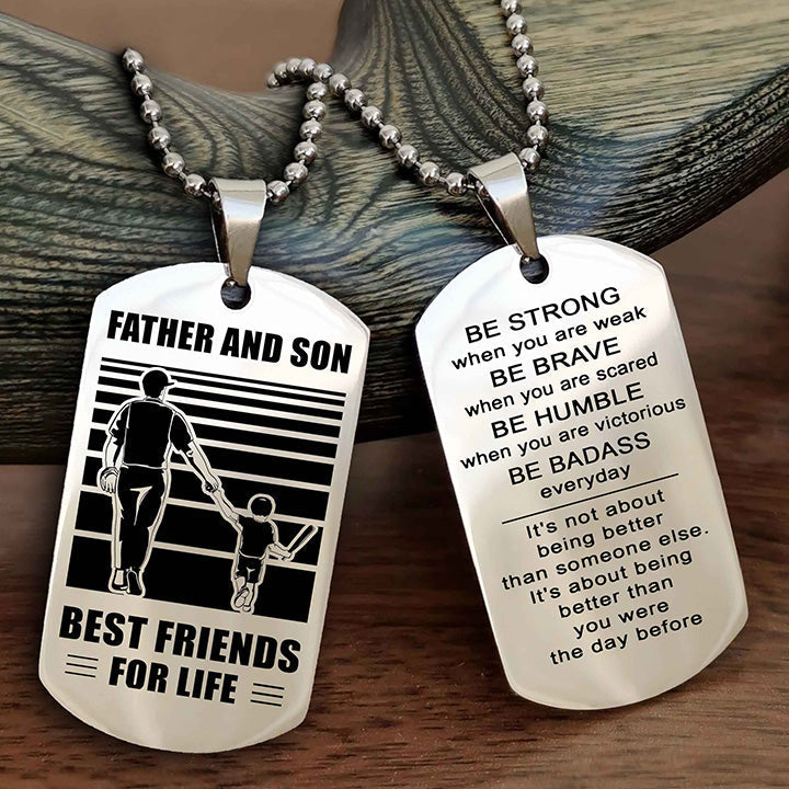 Viking Personalized Double Sided Dog Tag Silver To My Son I Love You - Be Strong When You Are Weak Gift From Dad To Son