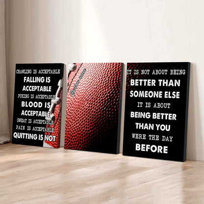 No Quitting – Basketball Athlete Mindset | 3-Piece Motivational Canvas Wall Art