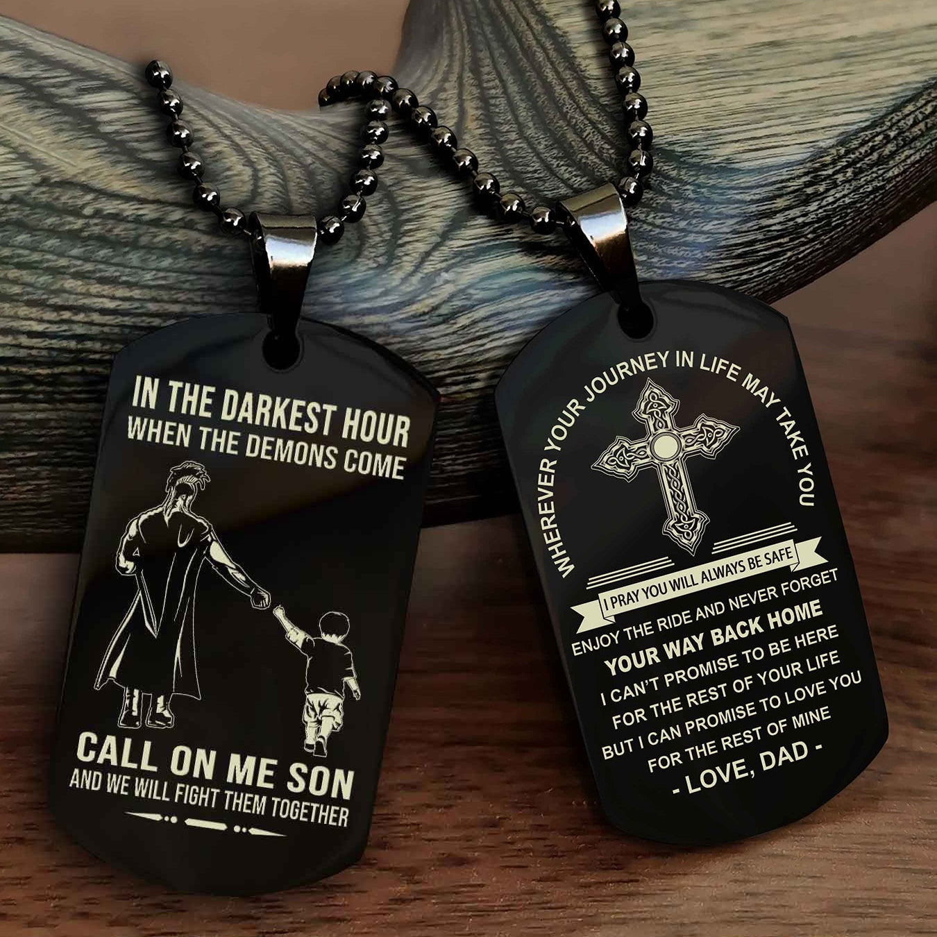 DRB Double Sided Cross Dog Tag Call On Me Son - Gift For Son From Dad Your Way Back Home