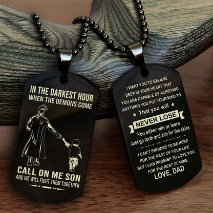 DRB Double Sided Dog Tag Call On Me Son - Gift For Son From Dad You Will Never Lose You Either Win Or Learn