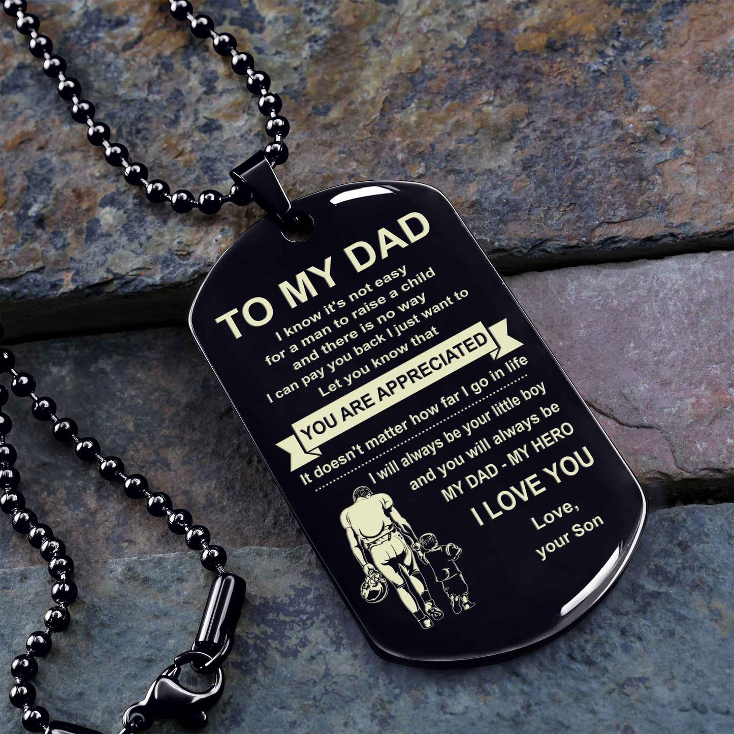 Biker One Side Dog Tag To My Dad I Know It's Not Easy - You Are My Hero Gift From Son To Dad Father's Day Gift