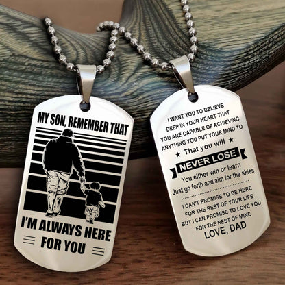 Biker Personalized Double Sided Dog Tag My Son Remember That I Will Always Here You Will Never Lose You Either Win Or Learn