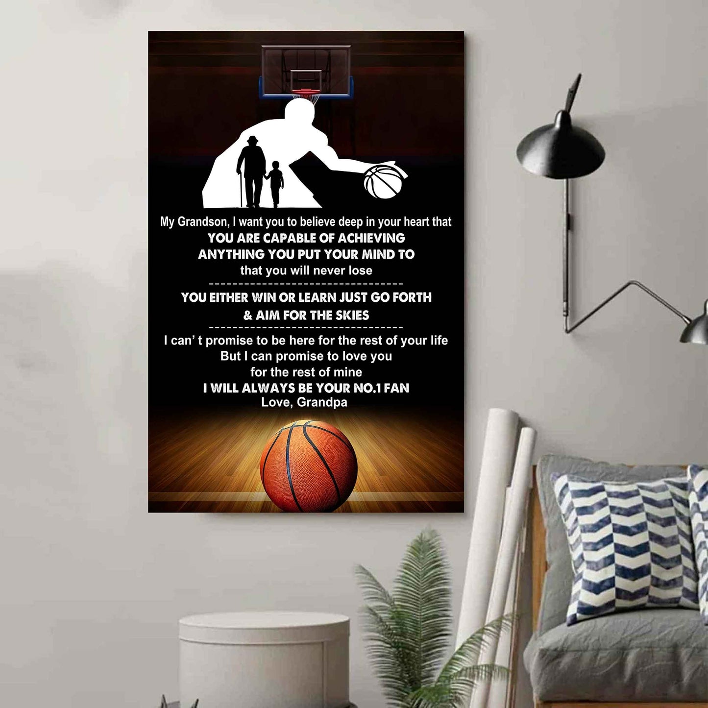 Baseball Poster Canvas Granpa To Grandson - That You Will Never Lose You Either Win Or Learn I Will Always Your No 1 Fan
